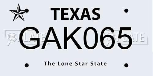 GAK065 Texas License Plate