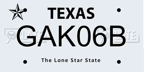 GAK06B Texas License Plate