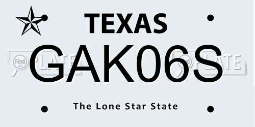 GAK06S Texas License Plate