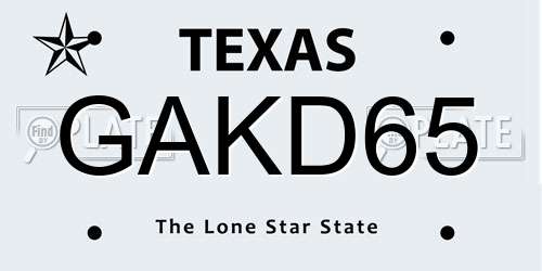 GAKD65 Texas License Plate