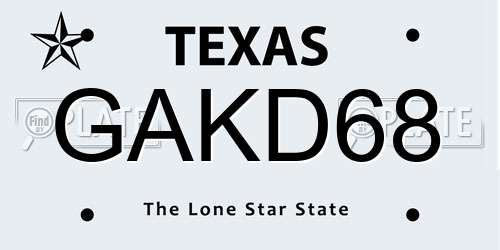GAKD68 Texas License Plate