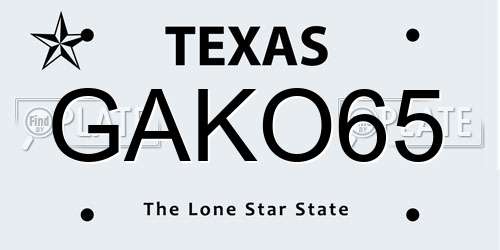 GAKO65 Texas License Plate