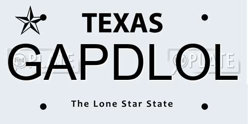GAPDLOL Texas License Plate