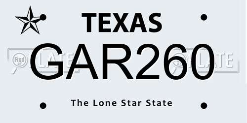 GAR260 Texas License Plate