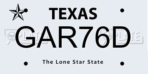 GAR76D Texas License Plate