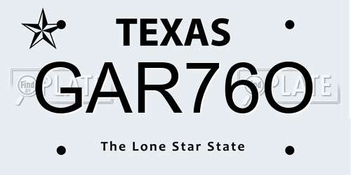 GAR76O Texas License Plate