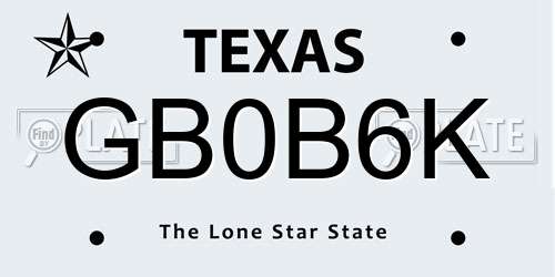 GB0B6K Texas License Plate