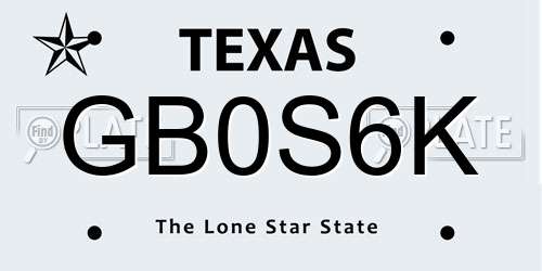 GB0S6K Texas License Plate
