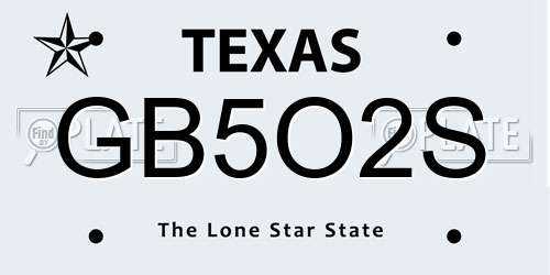 GB5O2S Texas License Plate