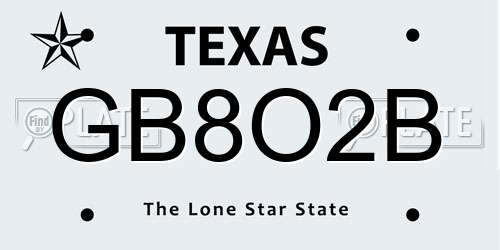 GB8O2B Texas License Plate