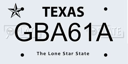 GBA61A Texas License Plate