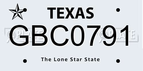 GBC0791 Texas License Plate