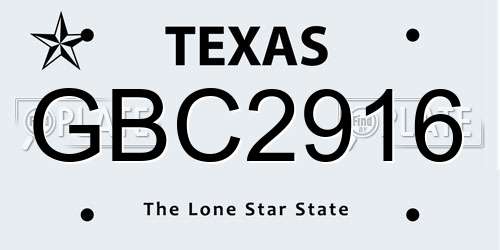 GBC2916 Texas License Plate