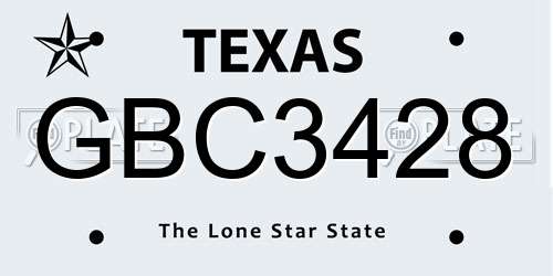 GBC3428 Texas License Plate