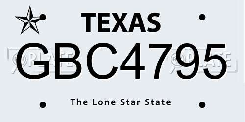 GBC4795 Texas License Plate
