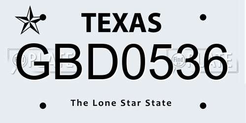 GBD0536 Texas License Plate