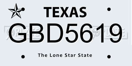 GBD5619 Texas License Plate