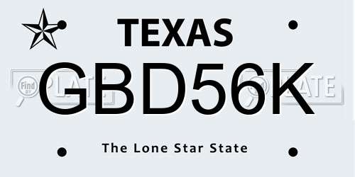 GBD56K Texas License Plate