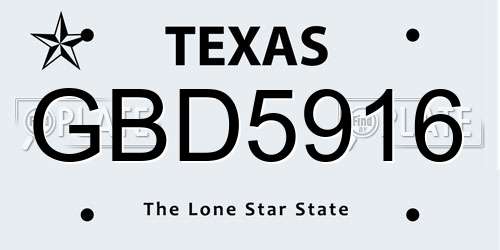 GBD5916 Texas License Plate