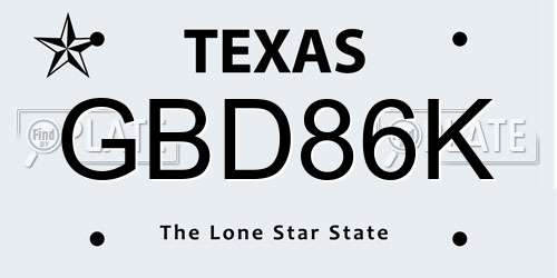 GBD86K Texas License Plate