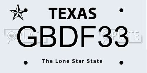 GBDF33 Texas License Plate