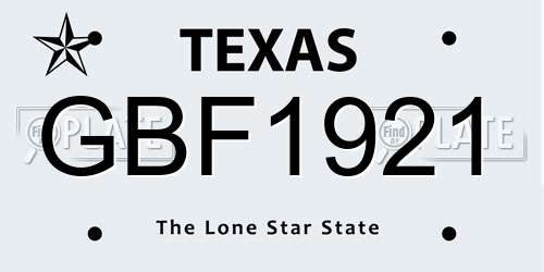 GBF1921 Texas License Plate