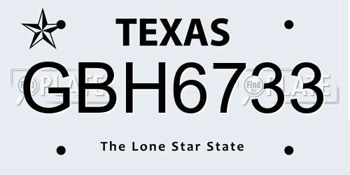 GBH6733 Texas License Plate