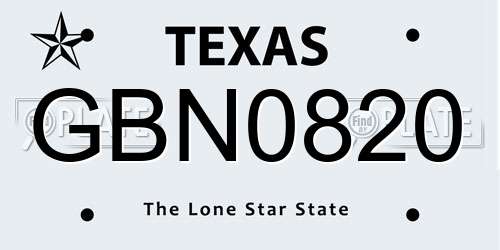 GBN0820 Texas License Plate