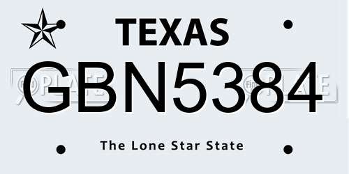 GBN5384 Texas License Plate