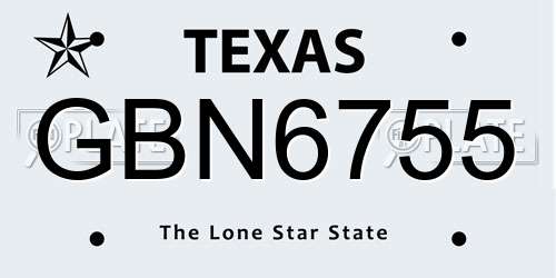 GBN6755 Texas License Plate