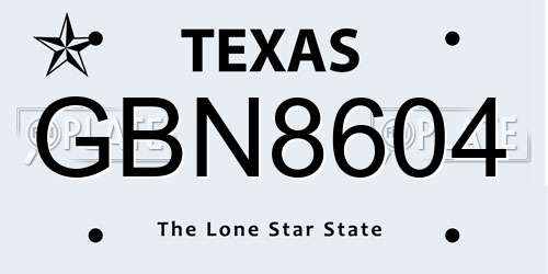 GBN8604 Texas License Plate