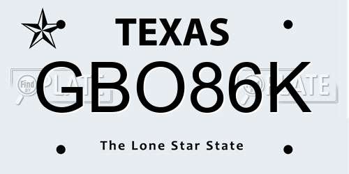 GBO86K Texas License Plate