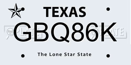 GBQ86K Texas License Plate