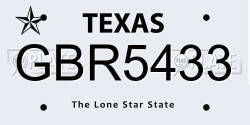 GBR5433 Texas License Plate