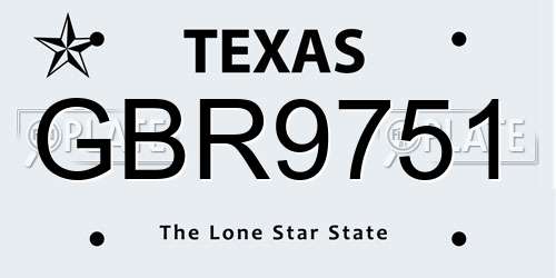GBR9751 Texas License Plate