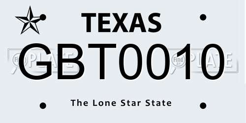 GBT0010 Texas License Plate