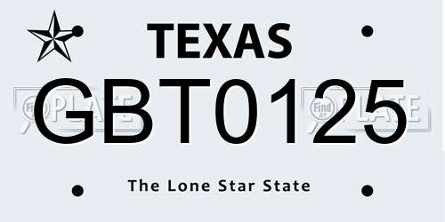 GBT0125 Texas License Plate