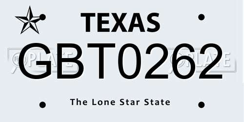 GBT0262 Texas License Plate