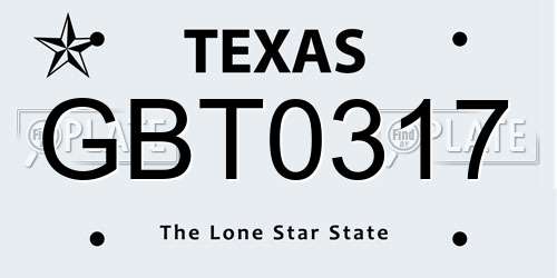 GBT0317 Texas License Plate