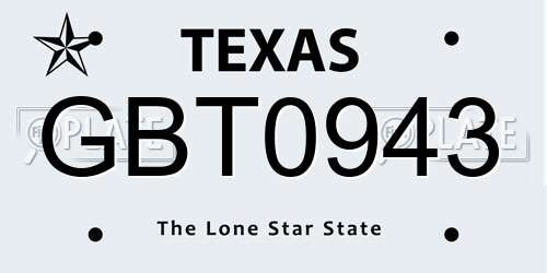 GBT0943 Texas License Plate