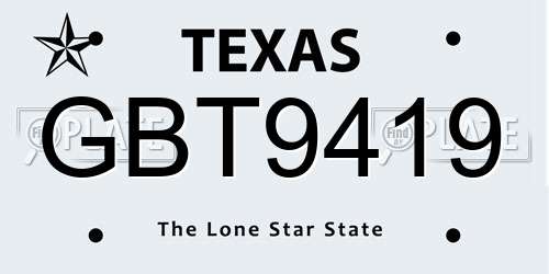 GBT9419 Texas License Plate