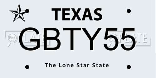 GBTY55 Texas License Plate