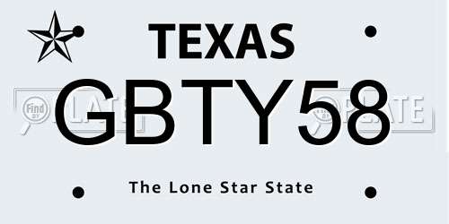 GBTY58 Texas License Plate