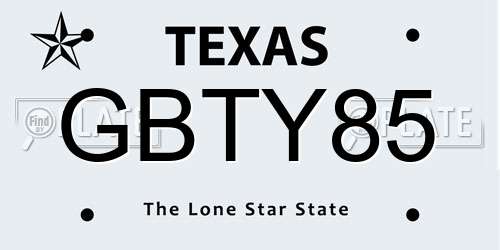 GBTY85 Texas License Plate