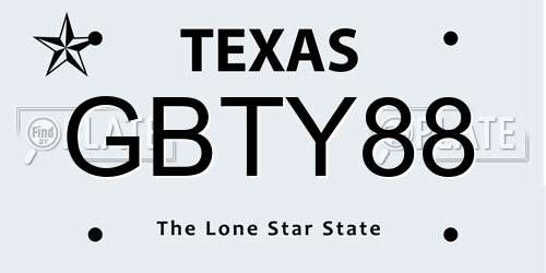 GBTY88 Texas License Plate