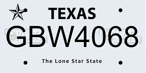 GBW4068 Texas License Plate