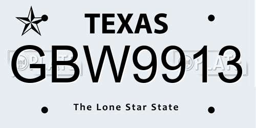 GBW9913 Texas License Plate