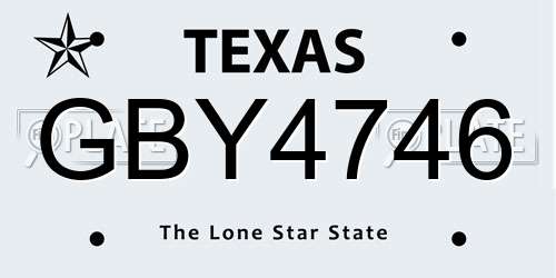 GBY4746 Texas License Plate