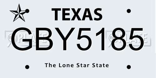 GBY5185 Texas License Plate