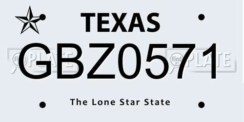 GBZ0571 Texas License Plate